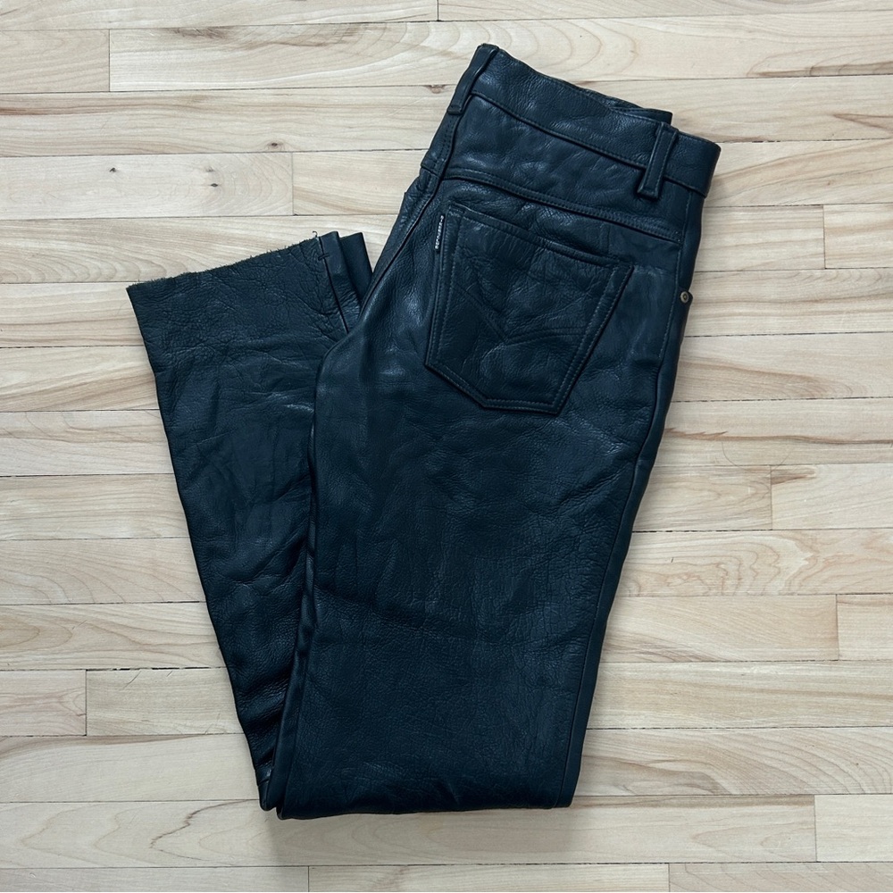 Men’s Black Genuine Leather Biker Pants Size 32 Cowhide Motorcycle Riding